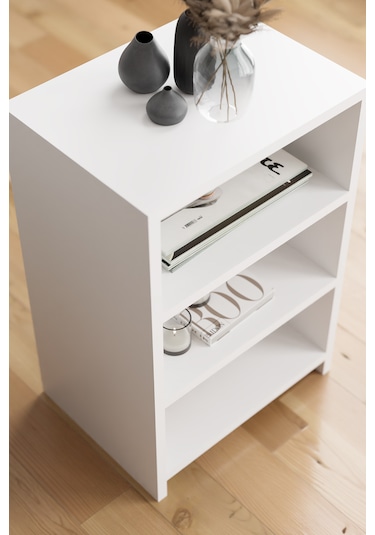 4 Raflı Komodin Yatak Odası Yanı Komodin Bölmeli Komodin Beyaz