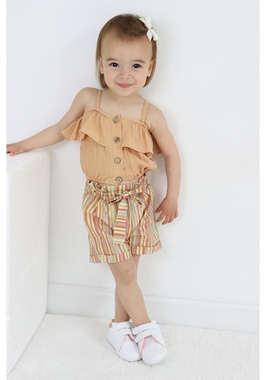 Kız Çocuk Askılı Şortlu Pamuklu Yazlık Takım Tf7322 001