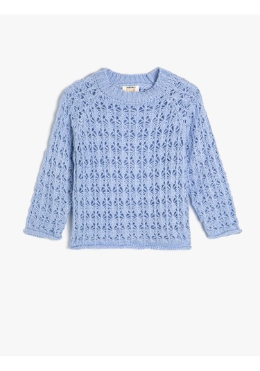 Koton Ajurlu Kazak Triko Yuvarlak Yaka Uzun Kollu Mavi 5wkg90027at Mavi