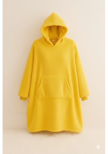 Wellsoft Kapşonlu Giyilebilir Tv Battaniyesi Unisex Over Size Sarı