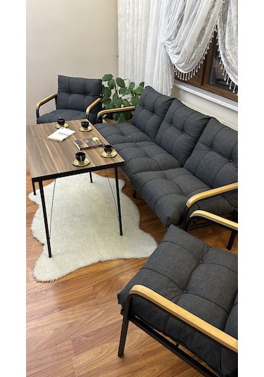 Modern Style Home Modern Sarıyer Balkon, Bahçe, Cafe - Metal Kanepe Koltuk Takımı - 3+1+1+masa Antrasit Modernk025 Antrasit