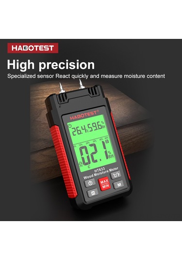 Habotest Ht633 Ahşap Nem Ölçer Pin Tipi Dijital Nem Dedektörü Lcd Arka Işık Ekranı İle Ahşap İnşaat Malzemesi İçin Ortam Sıcaklığı Ve Nem