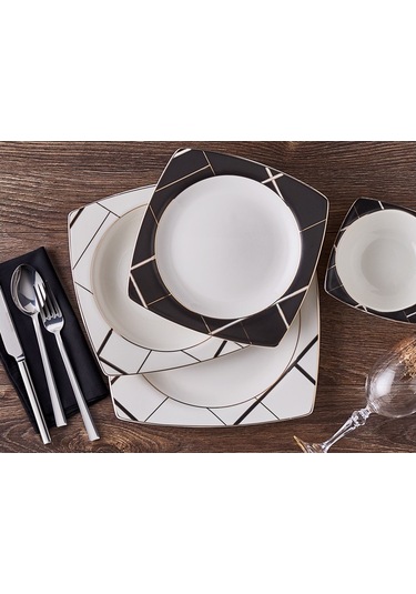 Bernardo Alvina 53 Parça Yemek Takımı Beyaz - Siyah