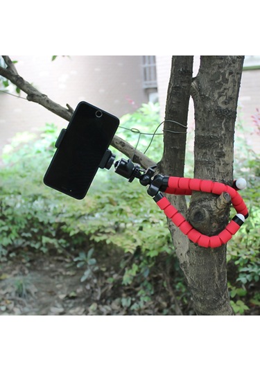 Canlı Yayın Selfie İçin Telefon Tutuculu Taşınabilir Mini Ahtapot Tripod Standı Kırmızı