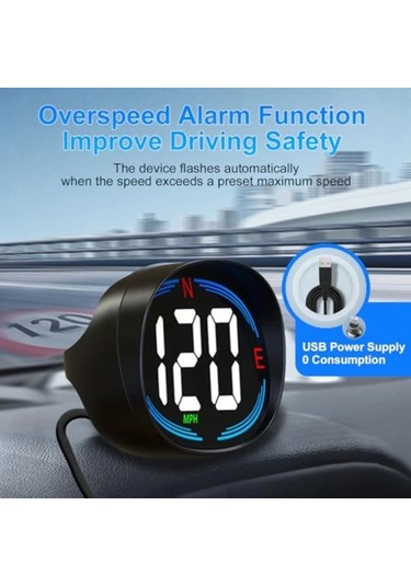 Elmpaly Hud Gps Araç Baş Üstü Göstergesi Mph Hız Göstergesi Pusula Aşırı Hız Uyarısı Tüm Araçlar