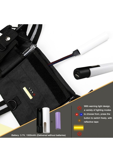 Vkemall Gece Uyarı Işıklı Askeri Outdoor Yelek, Çok Fonksiyonlu Depolama, Ayarlanabilir, Güvenlik Patrulü, Çalışanlar İçin, Pil Dahil Değil