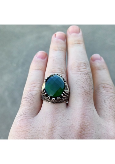 Fkgümüş Yeşil Taşlı Erkek Yüzük