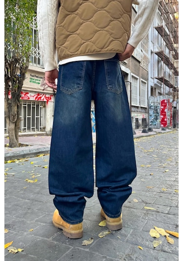 Flaw Eskitme Model Çizgili Baggy Jean Lacivert Lacivert