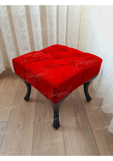 Kapitoneli Makyaj Pufu Ayak Ucu Puf Siyah Ayak 45 45 Kırmızı
