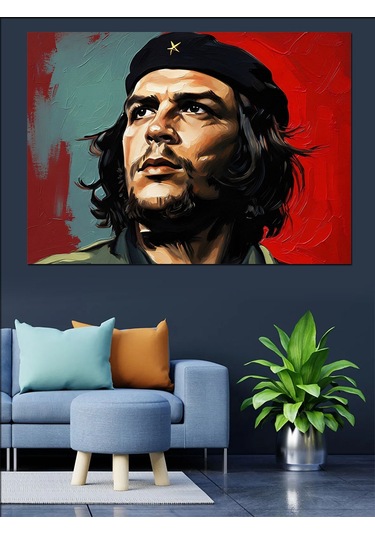 Che Guevara Portresi Renkli Sanat Dekoratif Kanvas - Mdf Ahşap Tablo