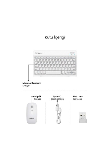 Beyaz Kablosuz Wireless Klavye Ve Mouse Seti Optik