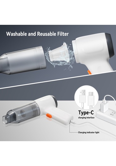 Jeehugo Aumotop Cv103 El Tipi Araç Süpürgesi: Toz Alma, Vakumlama, Üfleme, Lastik Şarj Etme, Filtreli, Type-c Şarjlı
