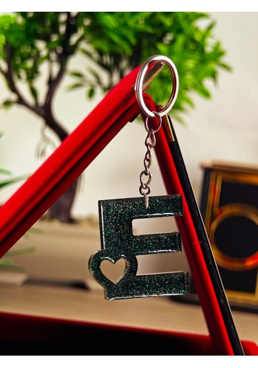Harfli Anahtarlık Epoksi Kişiye Özel Yapım El Yapımı Harf Anahtarlık Kalp Model Özel Tasarım Hediyelik Ürün Kalp Desenli Simli Anahtarlık Altın - Kırmızı