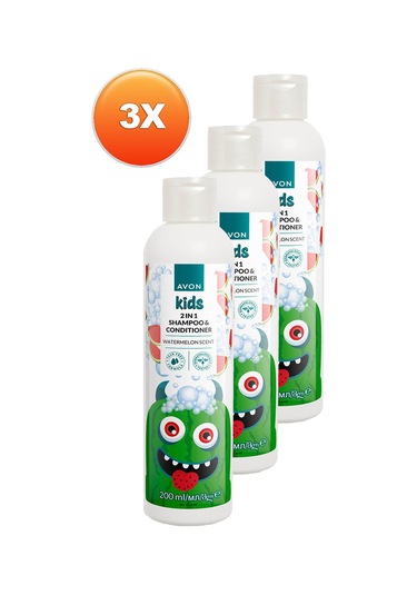 Avon Kids 2'si 1 Arada Karpuz Kokulu Çocuk Saç Kremi Ve Şampuanı 3 x 200 ML