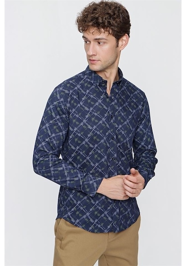 Lacivert Uzun Kol Baskılı Düğmeli Yaka Slim Fit Dar Kesim Klasik Gömlek 1004220289-lacivert Lacivert Lacivert Uzun Kol Baskılı Düğmeli Yaka Slim Fit Dar Kesim Klasik Gömlek 1004220289-lacivert Lacivert