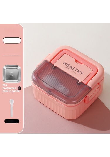 304 Paslanmaz Çelik Öğle Yemeği Kutusu Pirinçli Öğle Yemeği Kutusu Pembe