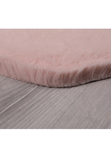 Dekoratif Tavşan Tüyü Ultra Yumuşak Peluş Yuvarlak Halı Pembe