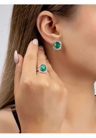 Lair Doğal Agat Taşlı Gümüş Yüzük 12828202 Yeşil