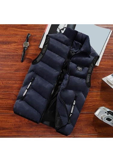 Stand Yaka Kalınlaştırılmış Yastıklı Yumuşak Rüzgar Geçirmez Sıcak Boyun Koruması Düz Renk Kolsuz Fermuar Kapatma Askısı Siyah