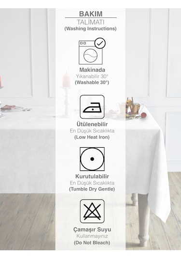 Daily Series Kadife Dokulu Beyaz Masa Örtüsü Beyaz