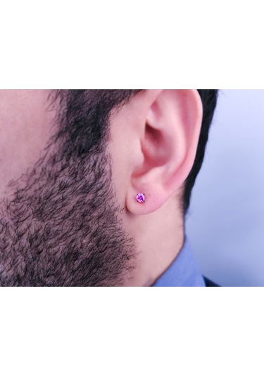 Sirius Pembe Turmalin Tektaş Erkek Küpesi 0823E0051