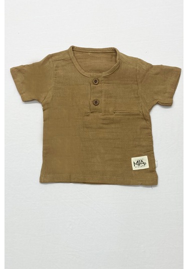 Erkek Bebek Şortlu Takım Bisiklet Yaka Düğmeli Düz Renk kahverengi