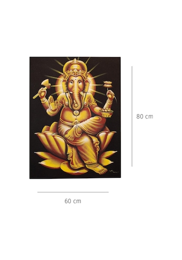 Altın Ganesh Figürü Lotus Çiçeği Üzerinde Tuval Tablo-116