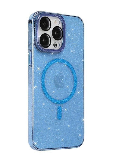 Bikapak Magfıt Apple Uyumlu iPhone 15 Pro Yaldızlı Mavi Kapak