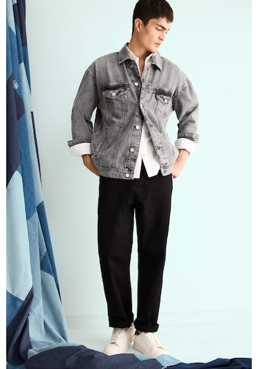 Defacto Oversize Geniş Kalıp Düğmeli Denim Ceket F4736ax25aunm18 Gri