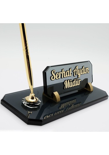 Kabartma Kristal Masa İsimliği Kalemli Dikdörtgen