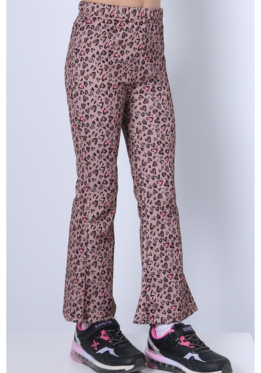 Kız Çocuk Tayt Leopar Ve Kalp Desenli İspanyol Paça C53 Pembe