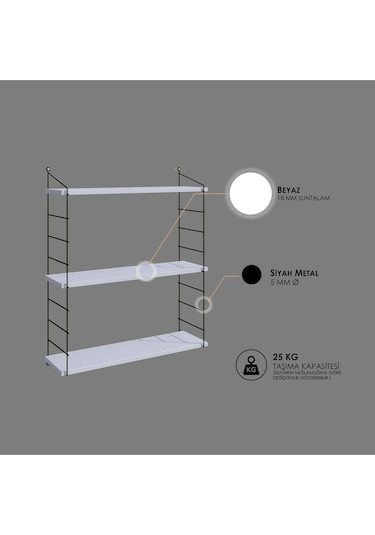 Decormet Armoni Raf Seti 3 Raflı 200 720 Beyaz Beyaz