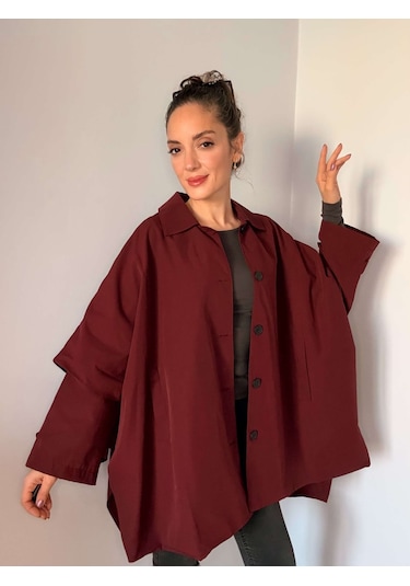 Ali Butik Bordo Panço Model Trençkot Bordo