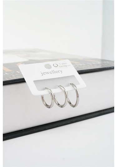 Kadın Kararmaz 316 L Çelik 3'lü Halka Set Küpe