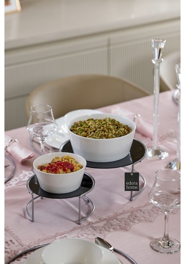 Gümüş Sunumluk 2'li Küçük Boy Metal Sunumluk Hediyelik Dekorasyon İkramlık / Siyah Pleksi / Paslanmaz