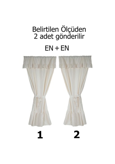 Naturel Fırfırlı Perde Farbalı Vintage Çift Kanat Krem Krem