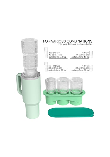 Geeksen Buz Küpü Kalıbı Stanley Buz Küpü Hızlı Dondurucu Buz Küpü Kalıbı Kolay Çıkarmalı Buz Küpü - Yeşil 3'ü 1 Arada Açık Yeşil