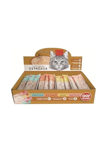 Karışık 4 Lezzetli 100'lü Krema Kedi Ödülü 100 14 Gr
