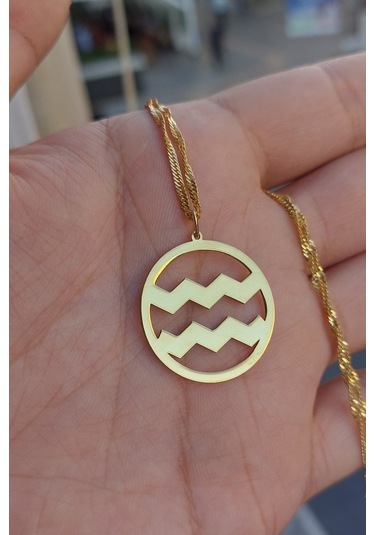 925 Ayar Gümüş 24 Ayar Altın Kaplama Kova Burcu Kolye