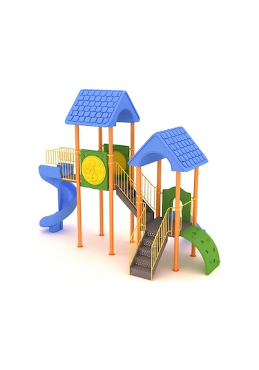 Çocuk Oyun Grubu 2 Kuleli Kiremit Çatılı-65 Çok Renkli