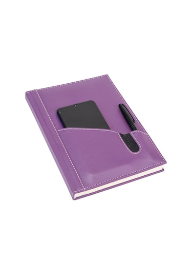 Deri Telefon Kılıflı Kapak Defter Tarihsiz Düz 17X24 Cm Siyah