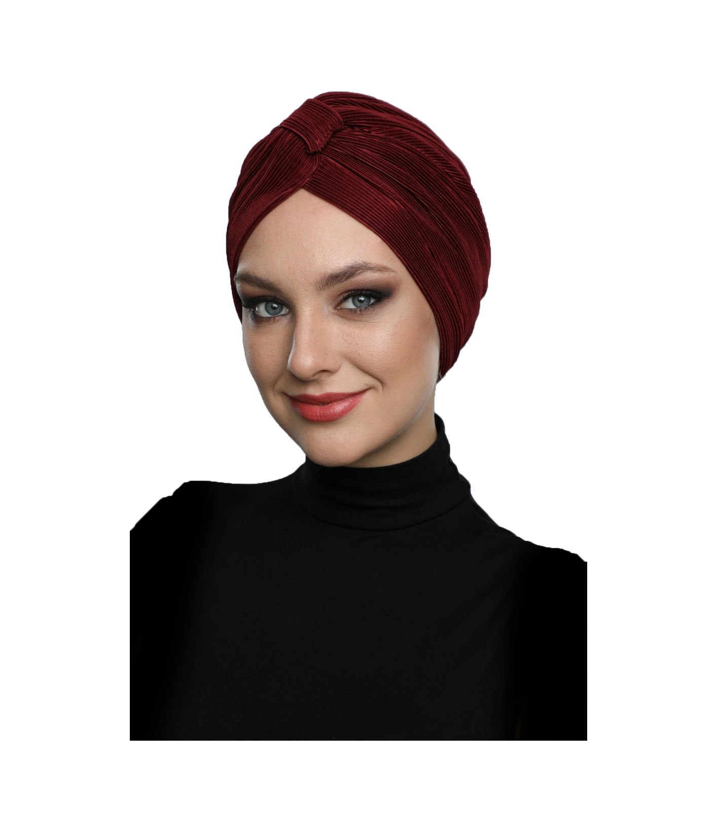 Çapraz Plise Bantlı Astarlı Bordo Hazır Türban Tesettür Havuz Bonesi Bordo