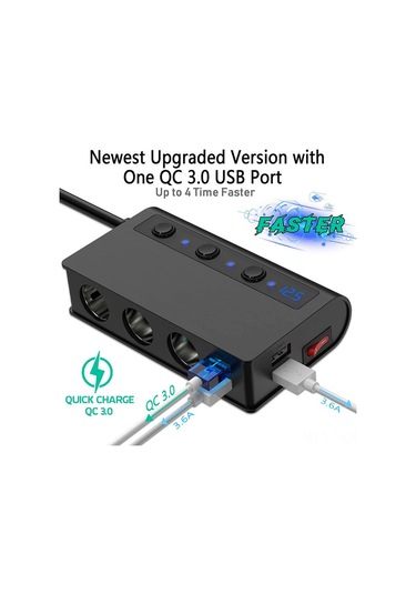 Suofeng 180w Araç Şarj Cihazı - 4 Usb Qc3.0 Dahil 12-24v Giriş, Led Voltmetre Ve Sigara Ateşleyici Fonksiyonu Siyah Lacivert - Turuncu