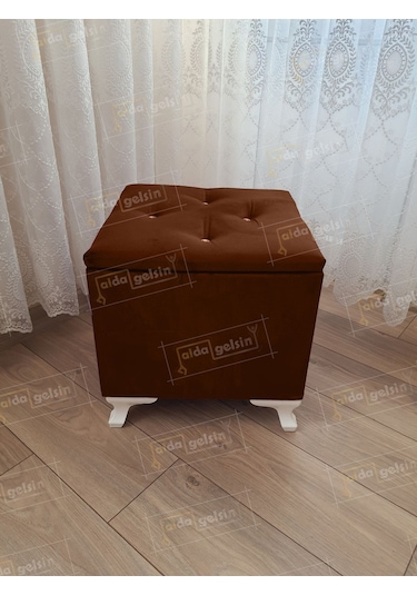 Lüks Sandıklı Tabure Puf 45 X 45 Cm Kahve