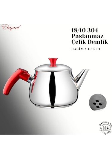Küre Aile Boy Bakalit Kulplu Çaydanlık Takımı - Kırmızı Kırmızı