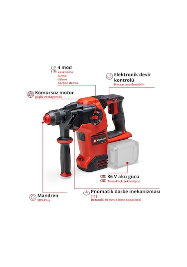 Einhell TP-HD 36/30 Li BL +4 - Solo, Akülü Kırıcı Delici - 4513983