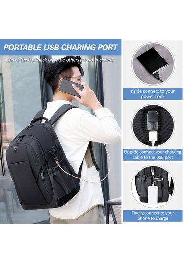 Lemestar Usb Şarj Portlu, Suya Dayanıklı Oxford Kumaşlı, Çok Bölmeli Seyahat-iş Okul Sırt Çantası Gri Gri