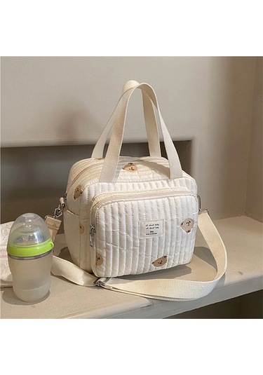 Jialan Bebek Bezi Çantası Değiştirme Çantası Sevimli Ayı Nakış Beyaz