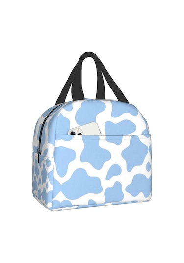 Kadınlar İçin Yalıtımlı Öğle Yemeği Çantası, Soğutucu Çanta Yeniden Kullanılabilir Öğle Yemeği Kutusu Kabı İş Ofis Seyahat Piknik Açık Mavi İnek Hayvan Açık Mavi İnek Hayvan Mutlu --