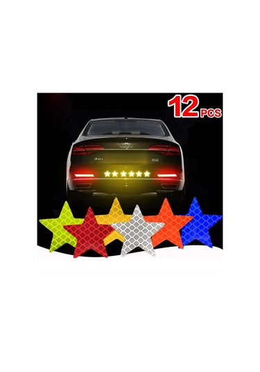 Sarı 12 Adet Yansıtıcı Güvenlik Uyarı Çıkartmaları Pentagram Anti-çarpışma Su Geçirm Çıkartmalar Araba Kapı Fosforlu Bant 56848982